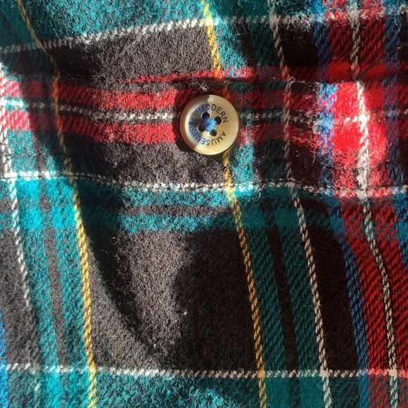 Modern Amusement Black Red Green Blue Yellow Plaid Flannel Button Down Size L - Picture 5 of 10